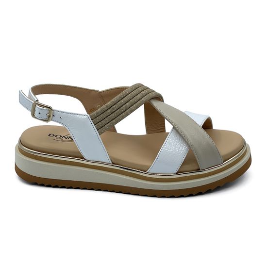 Босоножки Donna Soft  комбинация белого лака и бежевой кожи - фото 1, 