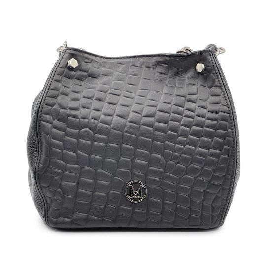 Сумка MOT CLE черная кожаная с &quot;серебряной&quot; фурнитурой - фото 1, COFFA MOT NERO COCCO SILVER