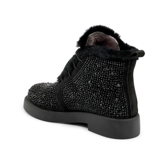 Ботинки Lab Milano черные замшевые со стразами на меху - фото 3, G064240118 LAB NERO