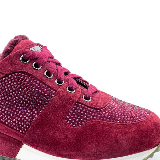 Сникерсы Gianni Renzi бордовые замшевые МЕХ - фото 6, 