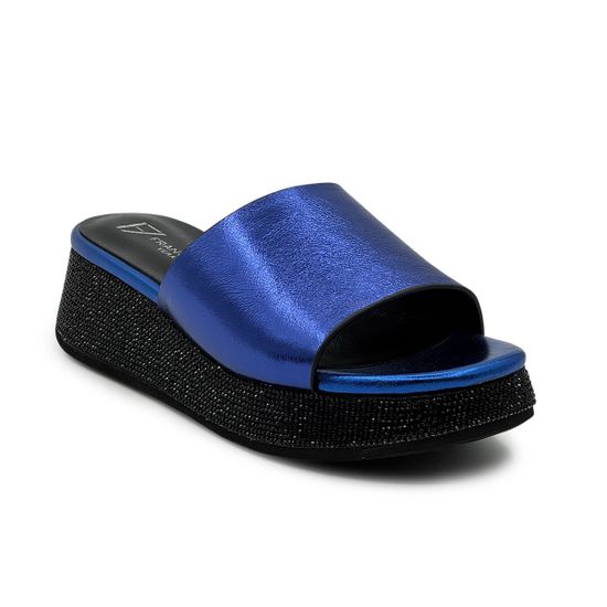 Шлепанцы Francesco V синие кожаные со стразами - фото 2, T117 FV BLU