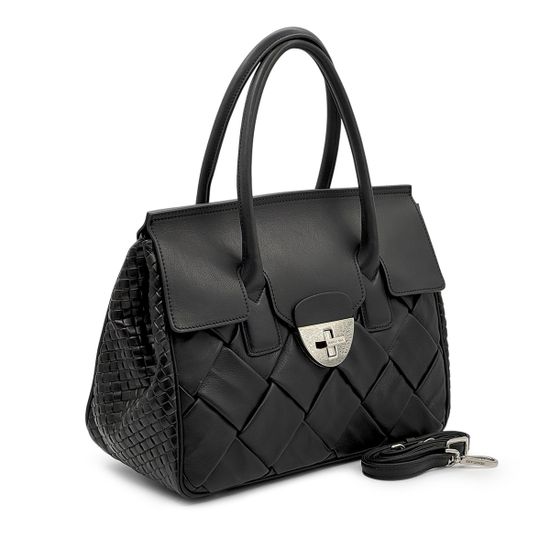 Сумка-саквояж Renato Angi черная кожаная плетенная - фото 2, 3401417 RA NERO