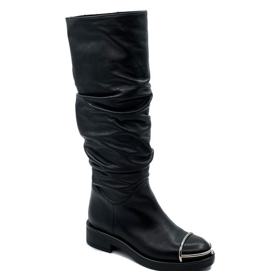 Сапоги Tiffi черные кожаные байка - фото 2, A363L TI