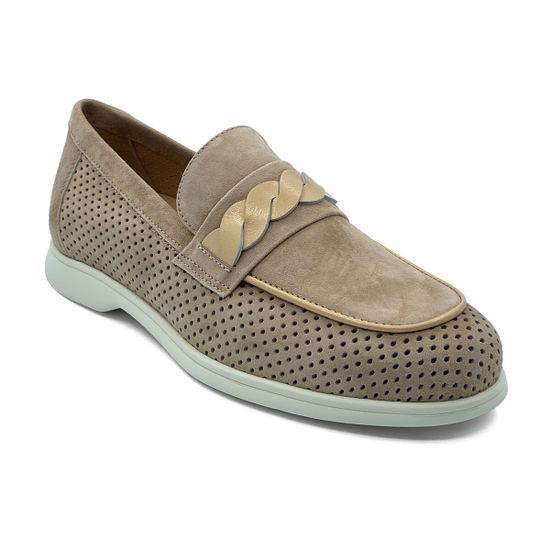 Лоферы Donna Soft замшевые перфорированные бежевые - фото 2, DS1765 DS