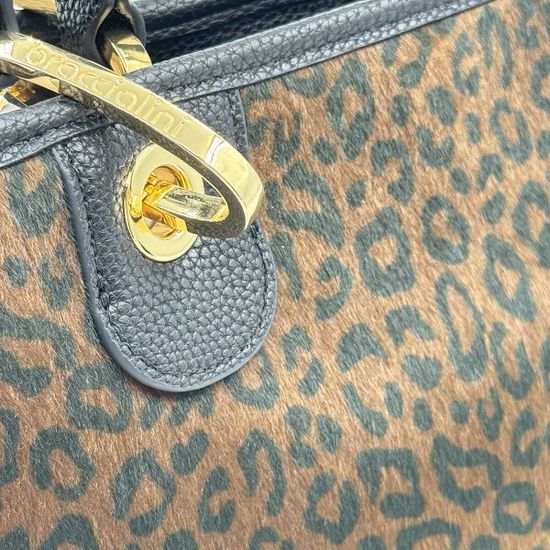 Сумка Braccialini черная/коричневая кожаная принт "леопард" - фото 4, B18571 P42 BRA