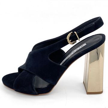 Босоножки Renzi замшевые черные на золотистом каблучке - фото 1, 522210C RZ