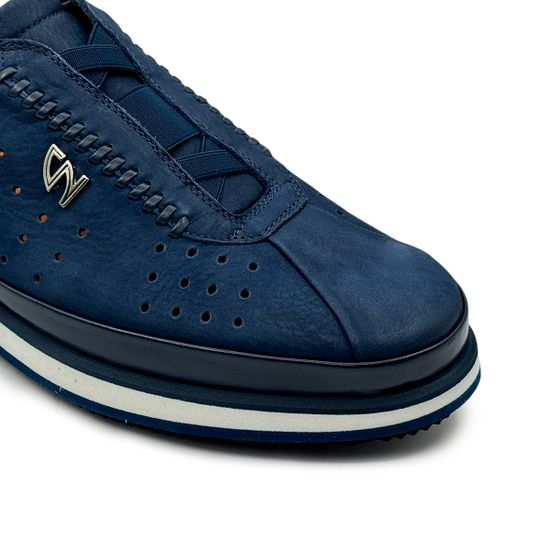 Кроссовки Giampieronicola синие кожа/нубук перфорированные - фото 6, F338183A GPN BLU