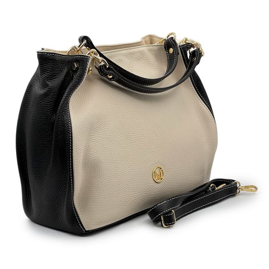 Сумка MOT-CLE кожаная бежевая/черная - фото 2,