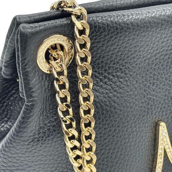 Сумка Marina Creazioni кожаная черная Золотая фурнитура - фото 3, B5560 MC NERO NAPPA ORO