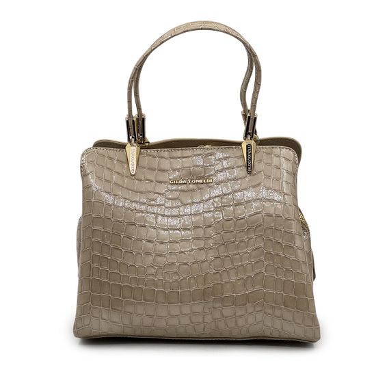 Сумка Gilda Tonelli бежевая лакированная тиснение &quot;крокодил&quot; - фото 1, 