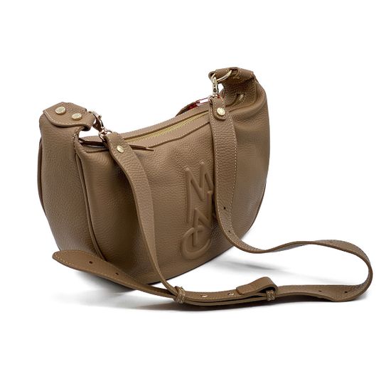 Сумочка-банан Marina Creazioni бежевая кожаная - фото 2, 