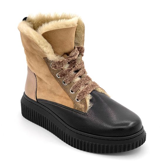 Ботинки Marzetti черно-золотые МЕХ комбинация замши и кожи - фото 3, 