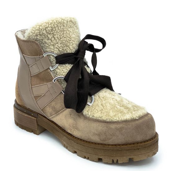 Ботинки Tiffi бежевые МЕХ комбинация кожи и замши - фото 2, FA28M TI