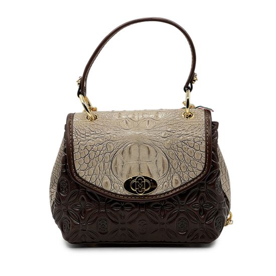 Сумка Marino Orlandi бежево-коричневая кожаная тиснение "крокодил" - фото 1,