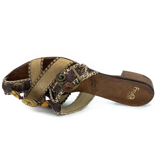 Сабо Fru.it коричнево-золотые кожаные - фото 4, 