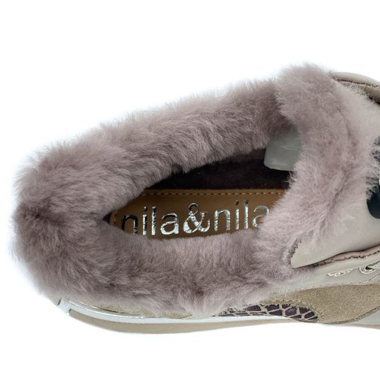 Кроссовки Nila&amp;Nila бежевые комбинация кожи и замши МЕХ - фото 7, 