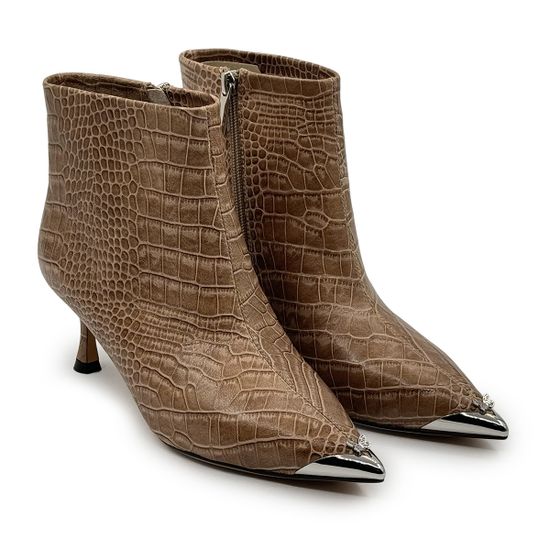 Ботильоны TUFFONI бежевые кожаные тиснение &quot;крокодил&quot; на байке - фото 9, 3524066LB TUF BEIGE