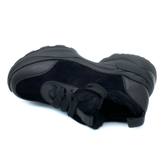 Кроссовки Cover черные комбинация кожи и замши МЕХ - фото 5, 15522-3 COV