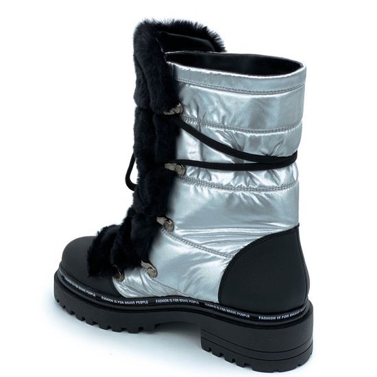 Ботинки Jeannot черно-серебряные МЕХ текстиль - фото 3, 70283(582) JN