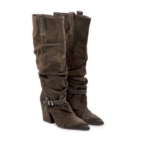 Полусапоги казаки MIMMU коричневые замшевые демисезонные - фото 7, M2726M13 MIM CASTAGNO