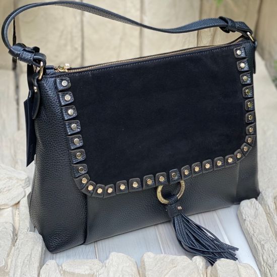 Сумка Ripani черная комбинация кожи и замши - фото 4, 