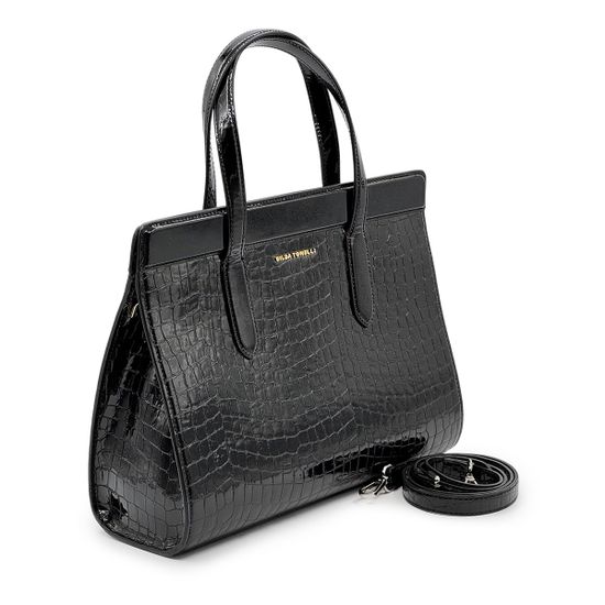 Саквояж Gilda Tonelli черный лакированный тиснение &quot;крокодил&quot; - фото 2, 1081 TON NERO