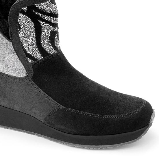 Ботинки Marzetti черно-серебряные замшевые МЕХ - фото 6, D74417M02 MZ