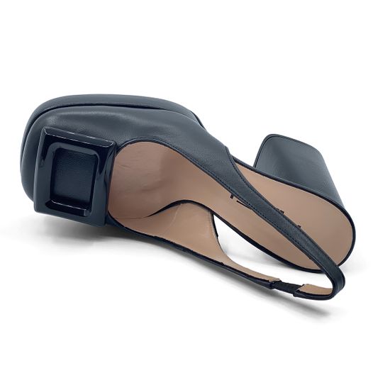 Босоножки Tiffi кожаные черные с квадратной пряжкой - фото 5, 