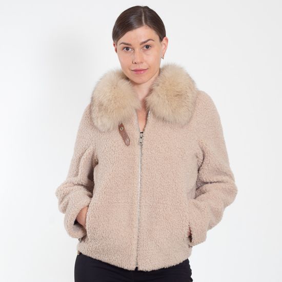 Дубленка VOLPI короткая с меховым воротом бежевая - фото 4,