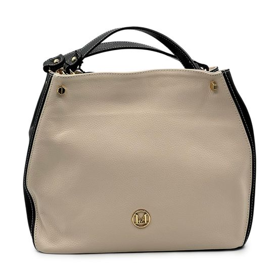Сумка MOT-CLE кожаная бежевая/черная - фото 3, COFFA MOT