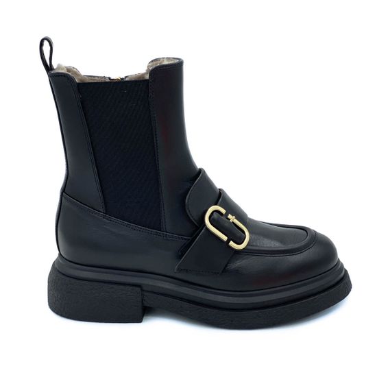 Ботинки Mot Cle черные кожаные МЕХ - фото 1, 