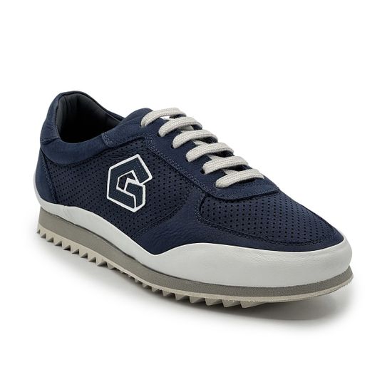 Кроссовки GIAMPIERONICOLA синие/белые кожаные перфорированные - фото 2, 45502C GPN BLU