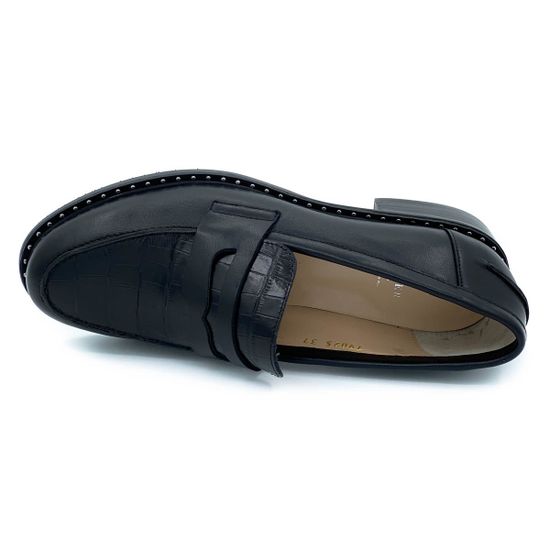 Лоферы Cover черные кожаные с тиснением под рептилию - фото 5, 