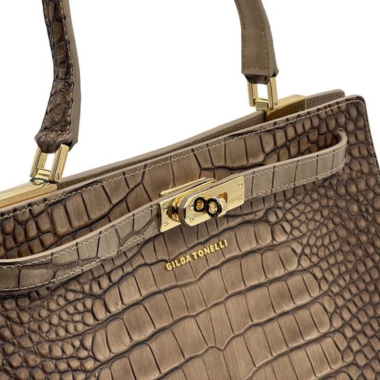Сумка Gilda Tonelli коричневая кожаная тиснение &quot;крокодил&quot; - фото 4, 1077 TON COCCO