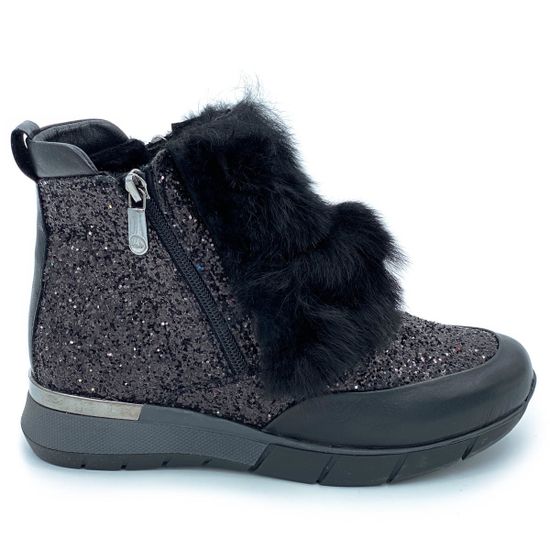 Ботинки Lab Milano черные кожаные МЕХ - фото 1, B5378 LAB