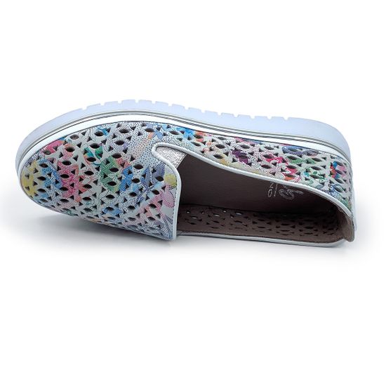 Слипоны Lab Milano кожаные перфорированные белые/мульти - фото 5, 