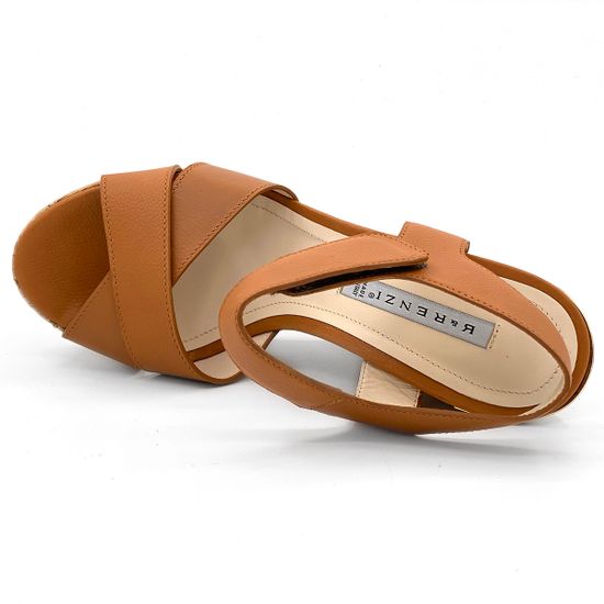 Босоножки Renzi коричневые кожаные на пробковой танкетке - фото 5, 521002 RZ