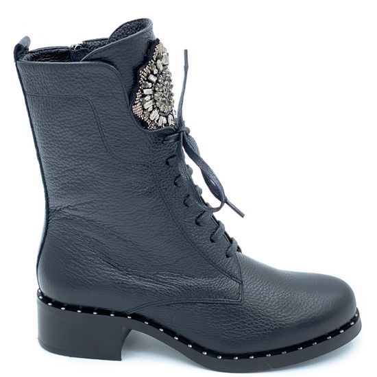 Ботинки Cover черные кожаные МЕХ - фото 1, 