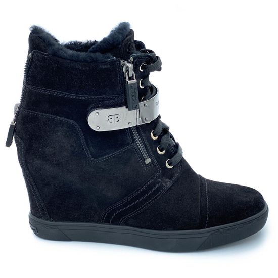 Ботинки Baldinini черные замшевые МЕХ - фото 1, 