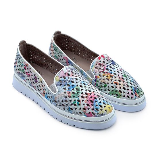 Слипоны Lab Milano кожаные перфорированные белые/мульти - фото 7, 