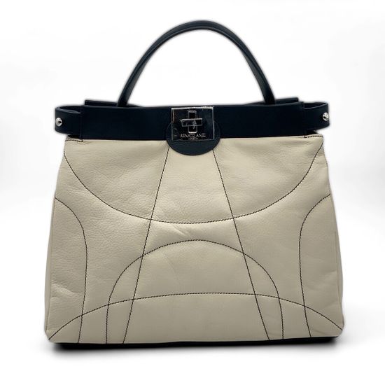 Сумка Renato Angi бежевая с черным верхом кожаная - фото 1, 2604336 RA BEIGE NERO