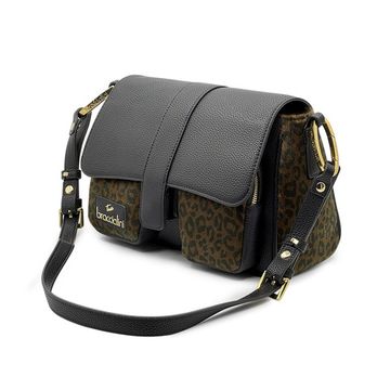 Сумка Braccialini черная/коричневая кожаная принт &quot;леопард&quot; - фото 2, B18634 P42 BRA