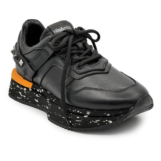 Кроссовки NILA&NILA черные кожаные демисезонные - фото 2, NO6466 NIL NERO