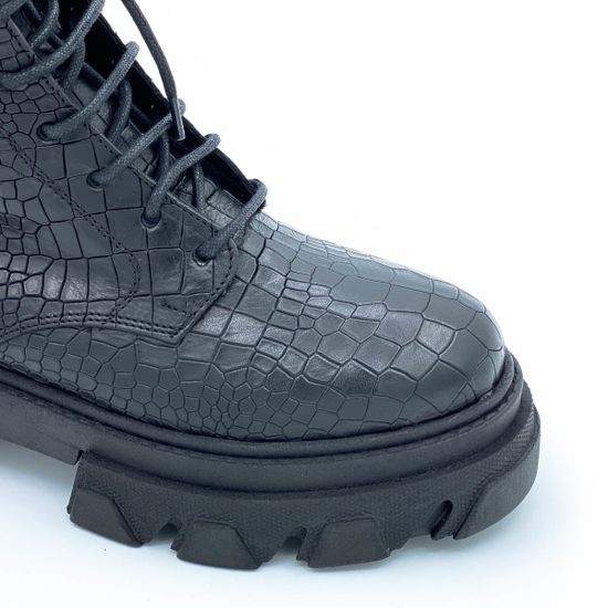 Ботинки Mimmu черные кожаные демисезонные тиснение под крокодила - фото 6, ER5154 MIM COCCO