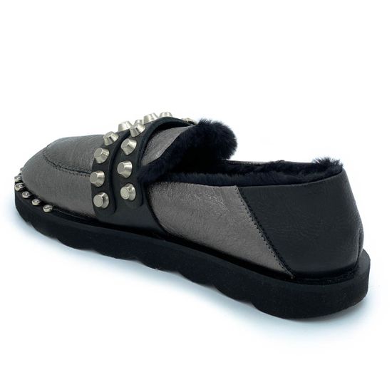 Полуботинки Mimmu серебряные кожаные МЕХ - фото 3, BEDJ2 MIM