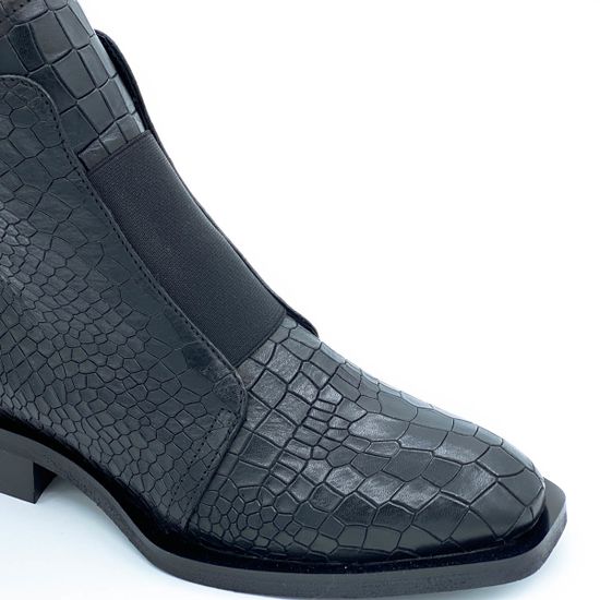 Ботинки Mimmu черные кожаные демисезонные тиснение под крокодила - фото 6, 