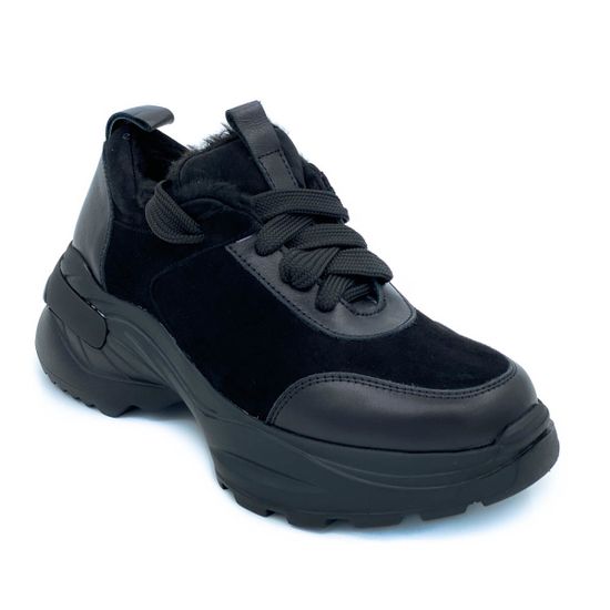 Кроссовки Cover черные комбинация кожи и замши МЕХ - фото 2, 15522-3 COV