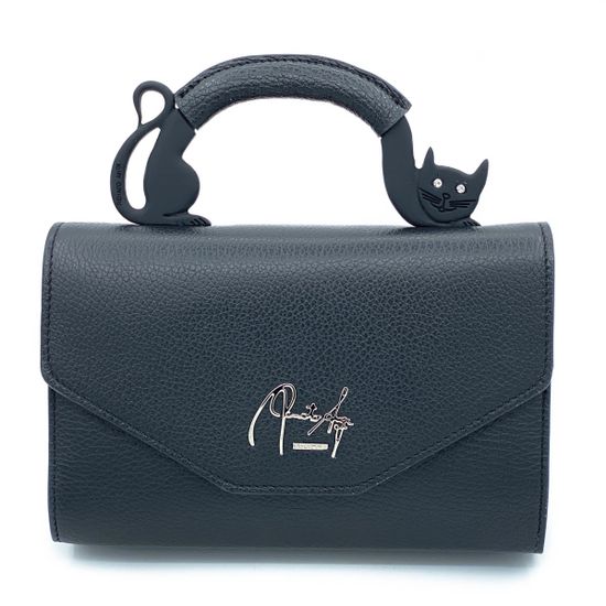 Клатч Renato Angi черный кожаный ручка-кот - фото 1, 