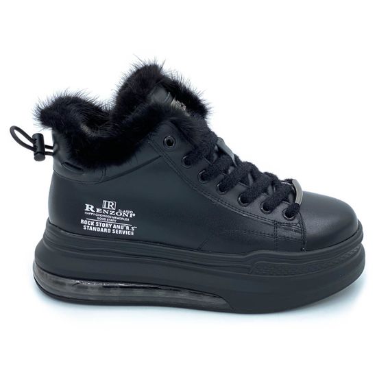 Ботинки Ilasio Renzoni черные кожаные МЕХ - фото 1, 