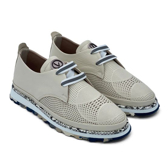 Полуботинки Lab Milano бежевые кожаные с перфорацией и шнурками - фото 7, 358225011 LAB BEIGE